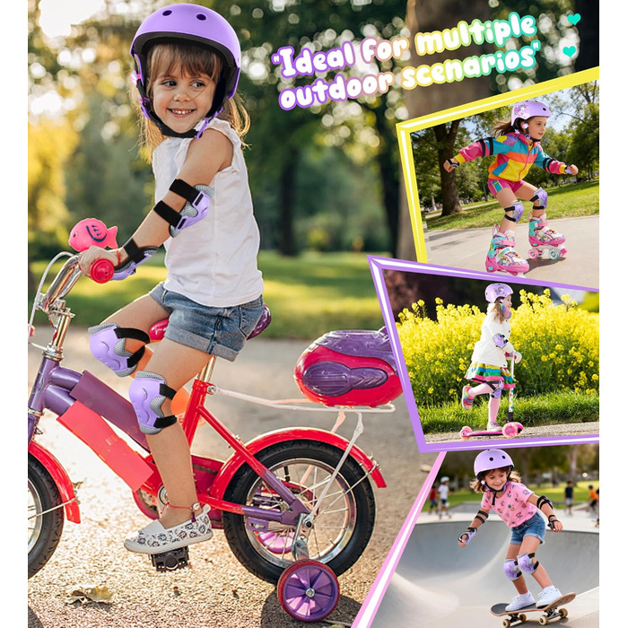 Дитячий шолом Einhorn для дівчаток з наколінниками. Захист для роликів, скейта, велосипеда. Розмір S (3-6 років).