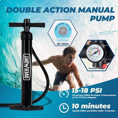 Надувний SUP Борд Overmont - Комплект для Stand Up Paddle Boarding з аксесуарами: весло, насос, фініс, страховка, рюкзак (триколірний)