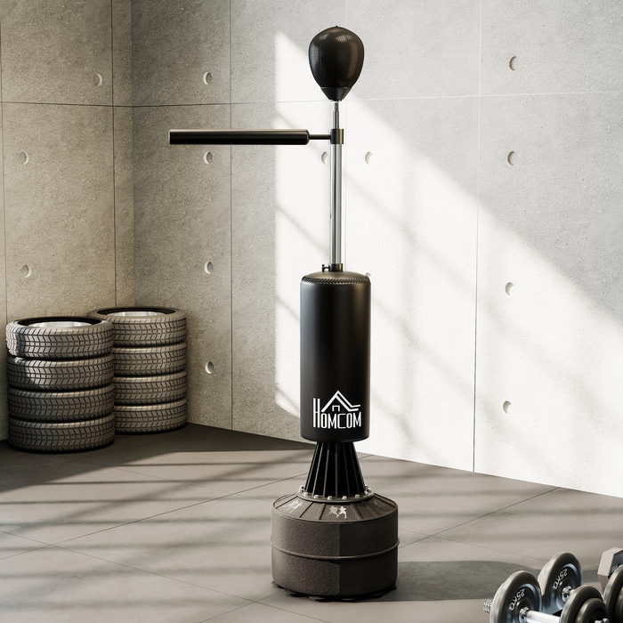 Стендовий боксерський мішок зі швидкісною кулею та рейкою для реакції, регульована висота, для дорослих, 155-205 см, чорний