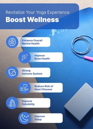 Килимок для йоги ROMIX, 10 мм, нековзкий, екологічний, з сумкою та ременем, преміум-якість, нетоксичний, для фітнесу, пілатесу, спортзалу, подорожей (Блакитний)