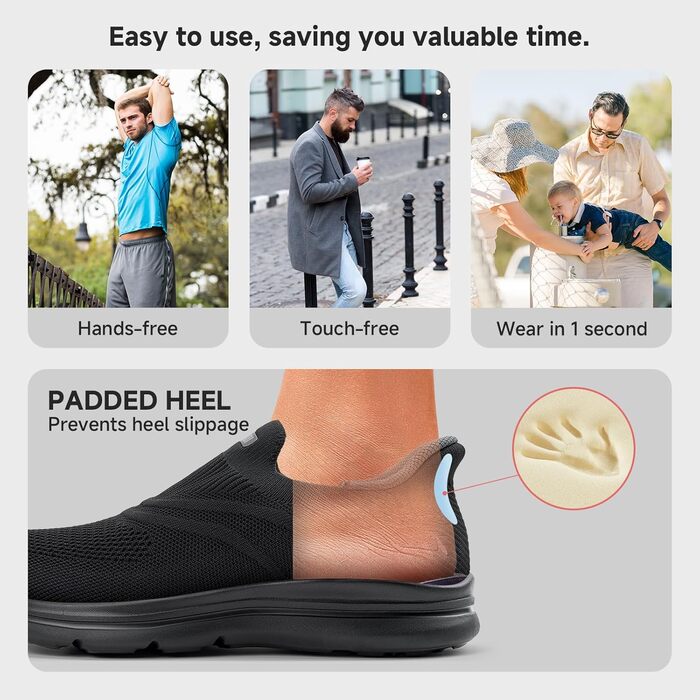 Чоловічі кросівки Slip-On без шнурівків для спорту та повсякденного носіння. Легкі, дихаючі, чорні (45 EU)