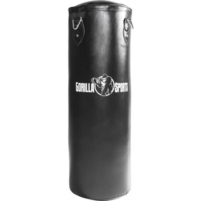 Боксерський мішок GORILLA SPORTS® 27/37 кг, наповнений, для підвішування, з міцною сталевою ланцюгом та 4 карабінами, штучна шкіра, чорний - бокс, ММА