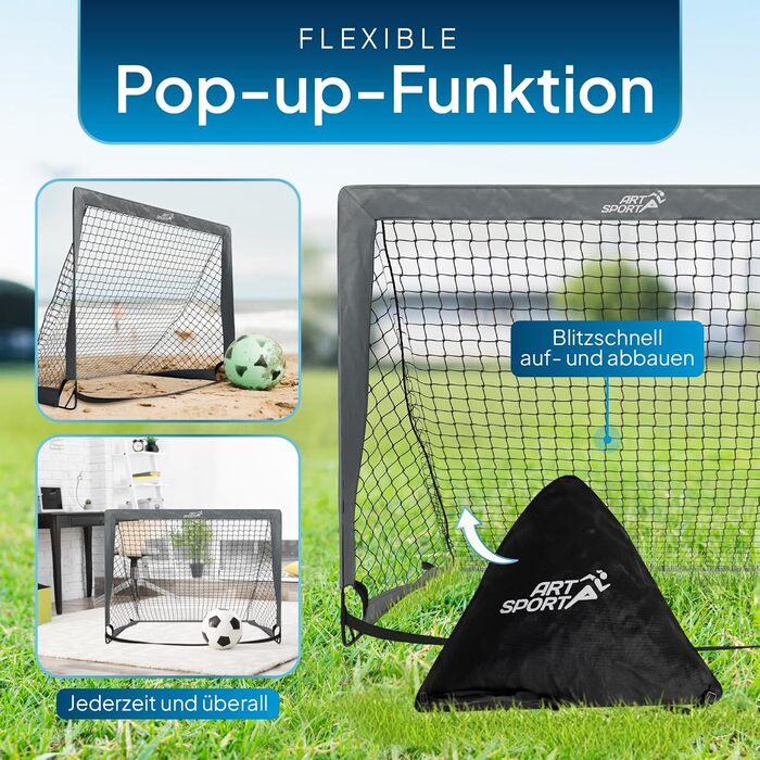 ArtSport Ворота для футболу Pop-up Goal Master - 2 шт. з аксесуарами - складані та готові до гри - 2 ворота для гри в приміщенні та на вулиці - дитячий футбол, ворота (Сірий)