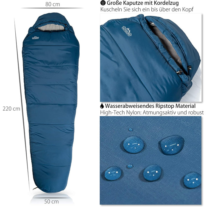 Спальний мішок Outdoro 3-4 сезони для кемпінгу та відпочинку на природі (чоловічий, жіночий)