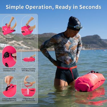 Надувна плавуча шина Naturehike 18L з двома повітряними камерами. Сумка-гідрочохол, водонепроникна пляжна сумка з регульованим поясом для плавання та відпочинку на узбережжі (Рожева/18л/Оновлена)