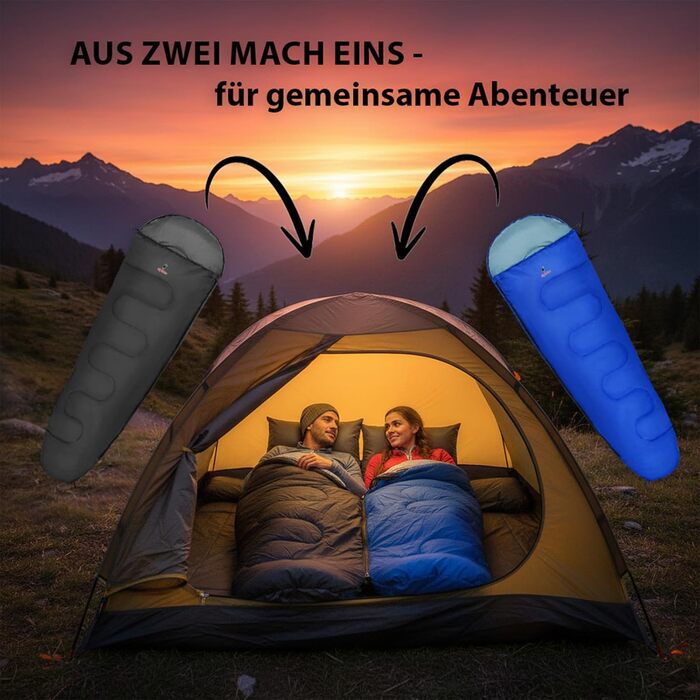 Спальний мішок ALPIDEX Mumienschlafsack 4 сезони -17°C 225x80 см, ультралегкий, для кемпінгу, трекінгу, туризму, чорний