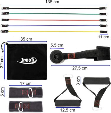 Еластичні стрічки InnoTi для фітнесу: набір для нарощування м'язів, домашні тренування, стрічки-експандер з латексу, м'які петлі та дверний анкер, 45-68 кг