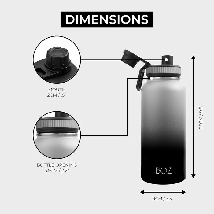 Термобутилка BOZ з нержавіючої сталі 1л, герметична, ізольована, BPA-free, для газованої води та спорту, чорний градієнт