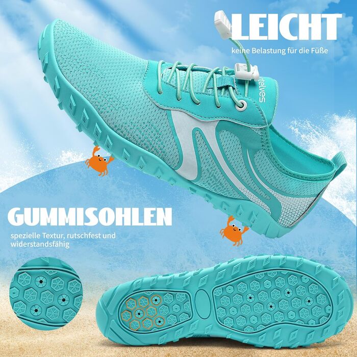 Водні черевики для плавання та відпочинку на пляжі WateLves - чоловічі та жіночі, швидко сохнуть, розмір 36-48 EU, зелені
