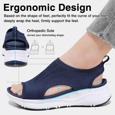 Жіночі літні сандалії Ziitop – зручні ортопедичні сандалії на платформі, водонепроникні, блакитні (40 EU)