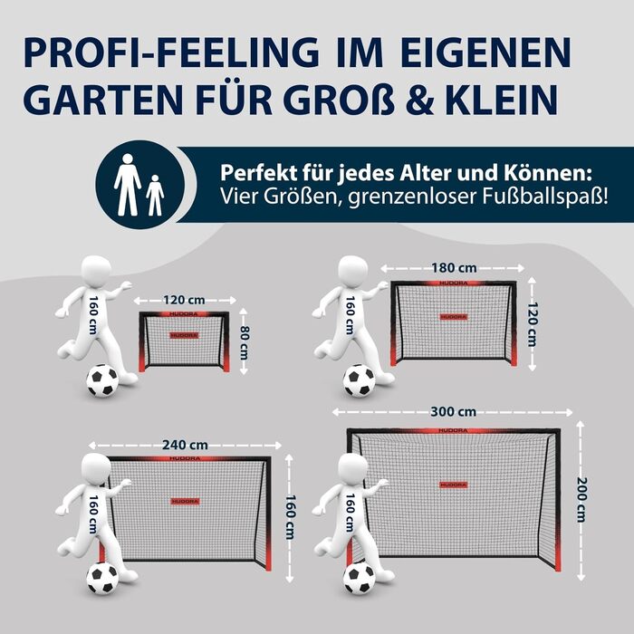 Ворота для футболу HUDORA Pro Tect Advanced – Зручні та міцні ворота для гри на вулиці – Ідеально для дітей та дорослих, білі (чорні), 300 x 200 см
