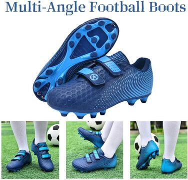 Дитячі футбольні бутси для хлопчиків та дівчаток, бутси з шипами для твердого поля, дитячі футбольні кросівки, спортивне взуття для тренувань та занять на відкритому повітрі, дихаючі, антиковзкі, унісекс, розмір 28-37 (37 EU, блакитні)