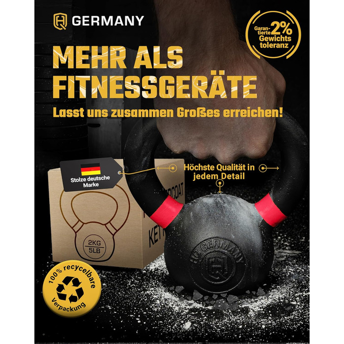 Кетлбел HQ Germany® з порошковим покриттям [2-32 кг/набори] - набір чавунних кетлбелів преміум-якості, ±2% допуск по вазі. Вага кульової гирі, набір гир, кетл-бел.