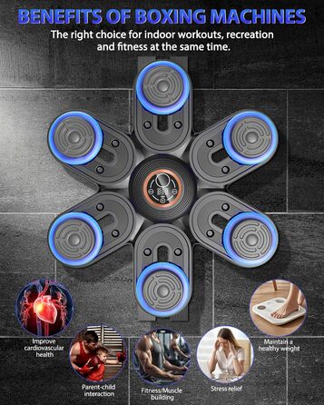 Музична боксерська машина з LED-підсвіткою та Bluetooth, 3 рівня регулювання розміру, 9 режимів швидкості та тренувань, лічильник ударів, для дорослих та дітей