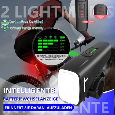 Набір переднього та заднього велоліхтаря USB-C, сертифікований StVZO, водонепроникний IPX5, 60 LUX