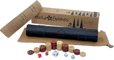 Настільна гра бекґеммон Melia Games для подорожей з натуральної нубукової шкіри, ручна робота, роликова, з дерев'яними фішками, чорний колір, оптичні дефекти