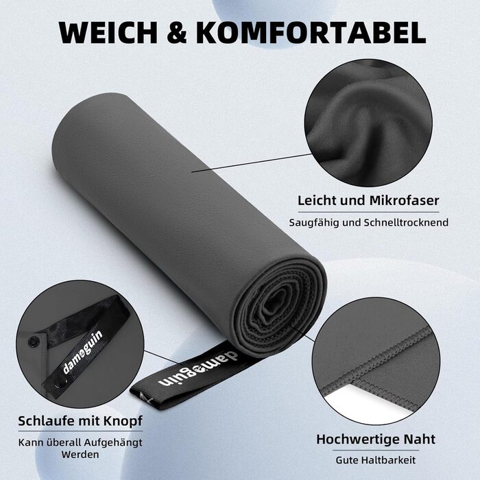 Набір рушників Damoguin 3 шт. з мікрофібри (великий 180x80 см, 2 шт. малі 80x40 см) – швидковисихаючі спортивні рушники для фітнесу, пляжу, басейну та подорожей (темно-сірий)