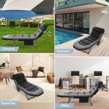 Кемпінгове ліжко AlpineAura - широке, складне, 190x65x30 см, 6 положень, для відпочинку на природі, чорне