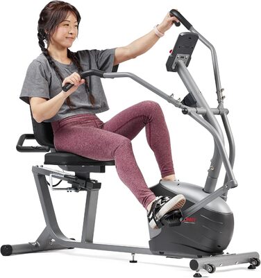 Горизонтальний велотренажер Sunny Health & Fitness з рухомими ручками, компактний, швидке регулювання сидіння, сумісний із SunnyFit, модель SF-RB420032