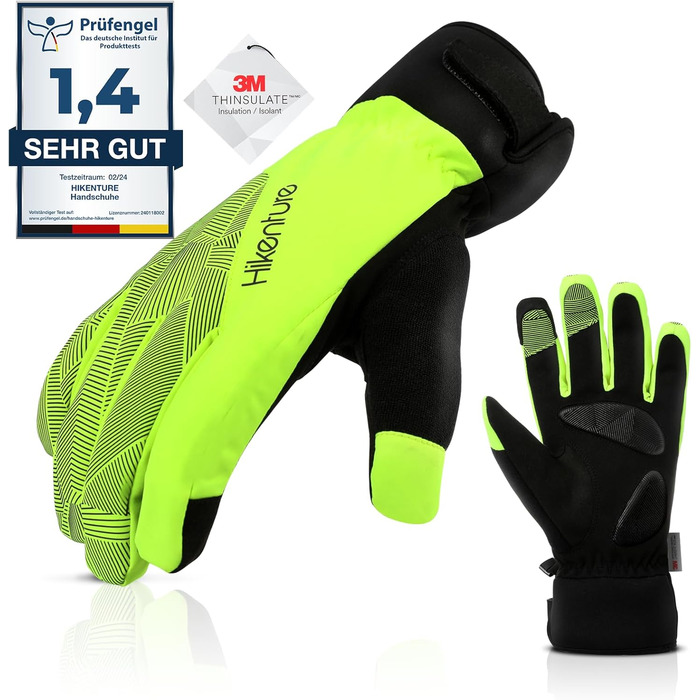 Зимові рукавички HIKENTURE: водонепроникні, для велосипеда та катання на лижах, тепла терморукавичка для чоловіків та жінок, з гелевою підкладкою, жовто-зелені, для бігу та активного відпочинку