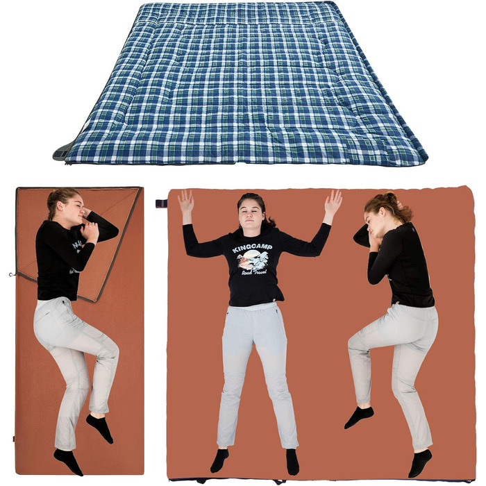 Сплячий мішок KingCamp для дорослих 3 в 1 з знімною ковдрою, зимовий, XXL, бавовна фланель, легкий, портативний, теплий (оливковий, наповнювач 500г/м²)