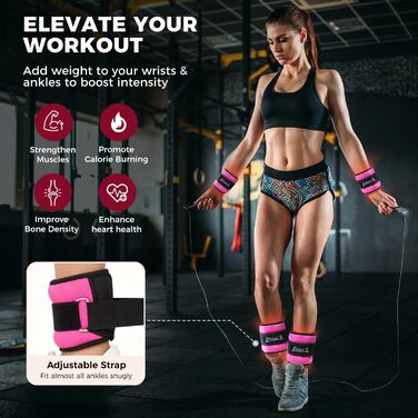 Ваги для зап'ясть та щиколоток BAGAIL (1.36 кг/пара, рожеві) для фітнесу, бігу, ходьби та реабілітації