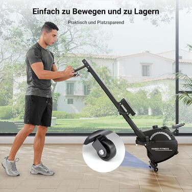 Dripex Гребний тренажер з магнітною системою опору, LCD-монітором, навантаження до 158 кг, Bluetooth, чорно-зелений