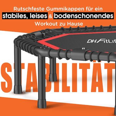 Трамплін для фітнесу DH FitLife, складаний, з тихою гумовою пружинною системою, без встановлення. Діаметр 115/128 см (45/50 дюймів), для занять в приміщенні та на вулиці, з 3 регульованими рівнями ручки.