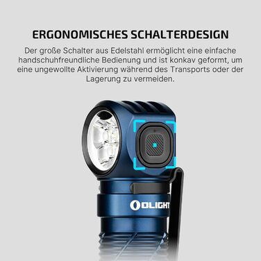 OLIGHT Perun 3 LED налобний ліхтар: перезарядна модель, 3000 люмен, 7 режимів, датчик, червоне світло, водонепроникність IP68. Ідеально для кемпінгу, риболовлі, полювання. Колір: Midnight Blue