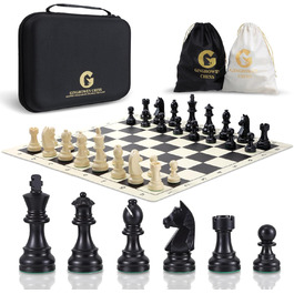 Набір шахів зі складною дошки з силікону, 50,8 см, фігури з вагою, висота короля 9,8 см, 2 додаткові королеви, складана дошка, портативний набір для подорожей та турнірів, з сумкою