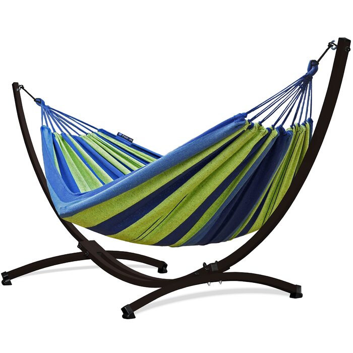 Гамак подвійний Potenza Outdoor з каркасом для 2 осіб, бавовна XXL 220x160 см, до 200 кг, стійкий до погодних умов (Зелений/Коричневий)