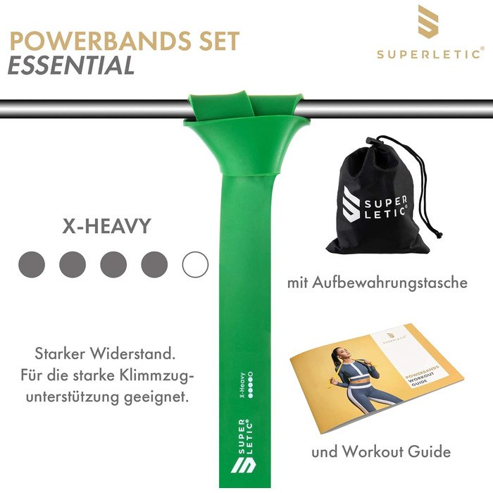Суперлетік силові фітнес-стрічки Powerbands для тренувань, 5 рівнів опору, для підтягувань, бодівейту, з посібником