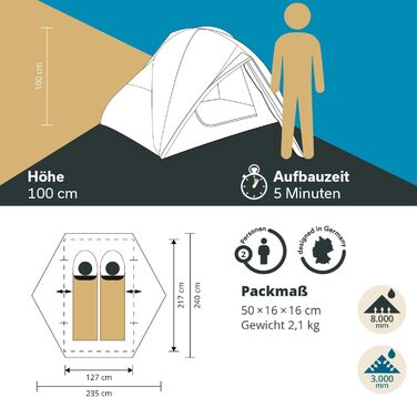 Намет Skandika Trekkingzelt Oteren/Vatn 2-3 місця: ультралегкий, водонепроникний (3000 мм), для кемпінгу, трекінгу, риболовлі