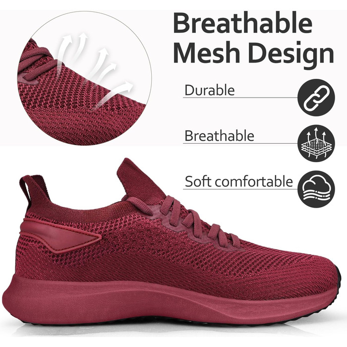 Чоловічі кросівки для бігу та занять спортом: дихаючі, легкі, slip-on, для фітнесу, залу, джогінгу, червоні, 45 EU