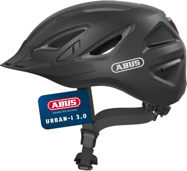 Велосипедний шолом ABUS Urban-I 3.0 з підсвіткою, козирком і магнітною застібкою, для дорослих, чорний, розмір L (56-61 см)