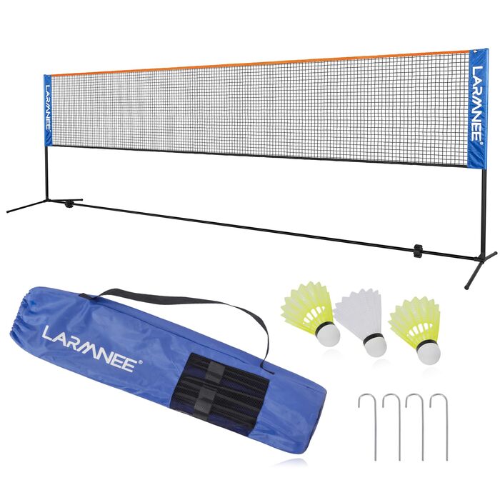 Сітка для бадмінтону, волейболу, тенісу, 5м, регульована висота 107/120/155см, блакитно-помаранчевий колір, для саду, залу, вулиці