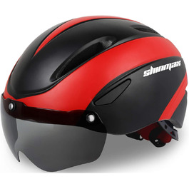 Велосипедний шолом Shinmax з козирком та знімними магнітними окулярами для чоловіків і жінок, чорний-червоний, регульований, для MTB і шосе, захист для дорослих