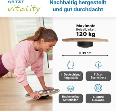 ARTZT vitality Wobblesmart балансборд для реабілітації, профілактики та тренувань, регульований рівень складності, 39 см