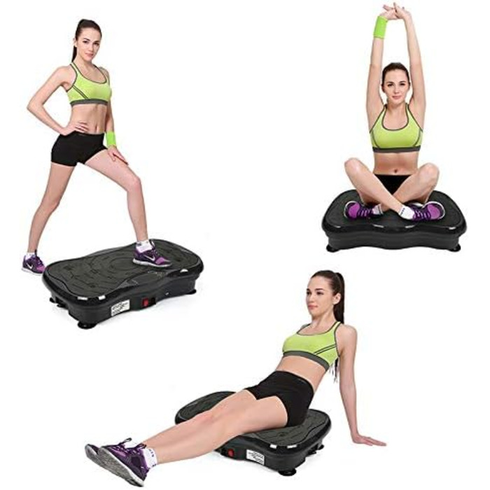 Вібраційна платформа Supfine з еластичними стрічками, 5 режимів, 95 рівнів, LCD-дисплеєм, до 120 кг, для дому, чорна