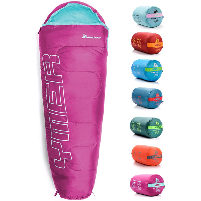 Дитячий спальний мішок Meteor Premium для кемпінгу та відпочинку на природі. Легкий, ультралегкий, підходить для літа, весни та осені. Кольори: темно-зелений/зелений, фуксія/м'ята.
