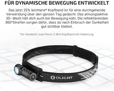 OLIGHT Perun 3 Mini - ліхтар налобний LED акумуляторний, 920 люмен, HCRI, 8 режимів, IPX8, для активного відпочинку, риболовлі, чорний