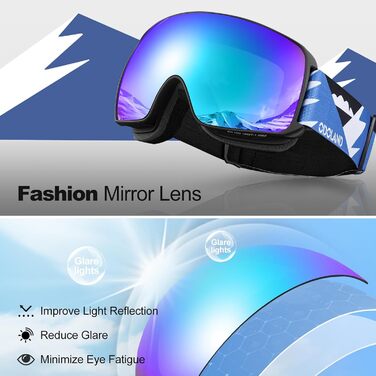 Дитячі скі-маски Odoland для сноуборду та лижного спорту, сумісні з шоломом, дзеркальні, з захистом від УФ-випромінювання та запобіганням запотіванню, VLT 20% (Blau – VLT 19%)