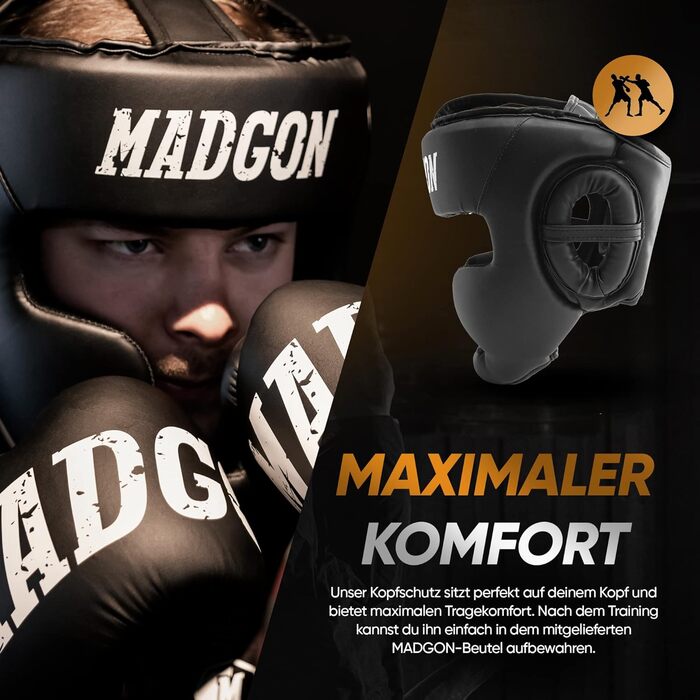 MADGON Преміум захисний шолом для боксу та MMA, з максимальним захистом і оглядом, чорний/білий, розмір M