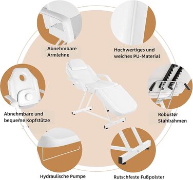 Лежак для масажу LEADZM, 3 зони, регульована висота, для салонів краси, SPA, перукарень (білий)