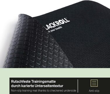 Фітнес-мат BLACKROLL® MAT 65x185 см, нековзкий килимок для йоги, пілатесу та тренувань, структурована поверхня, амортизація, чорний, вироблено в Німеччині