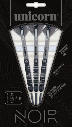 Універсальні дартс-стріли Unicorn Noir з сталевим вістрям, 90% вольфрам, чорне титанове покриття, Black Volute, вага 21-26 г