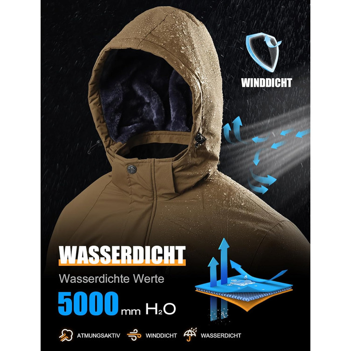 Чоловіча зимова куртка YSENTO, водонепроникна, з флісовою підкладкою, для активного відпочинку, софтшел, дихаюча, для катання на лижах та сноуборді з капюшоном (L, Кофе)