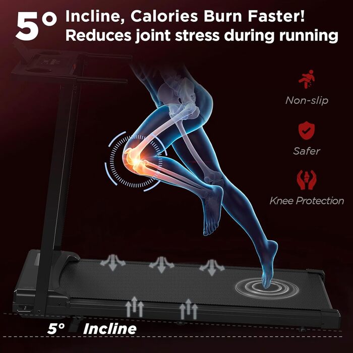 Складане бігове полотно для дому з нахилом 5°, портативне, 8 км/год, 2.5 PS, з ручками, LED-дисплей, тримач для напоїв, 2 в 1