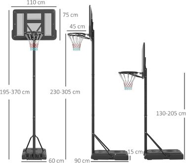 SPORTNOW 2-в-1 баскетбольний щит із стійкою, регульований 230-305 см, на колесах, сталева конструкція, для дорослих і басейну
