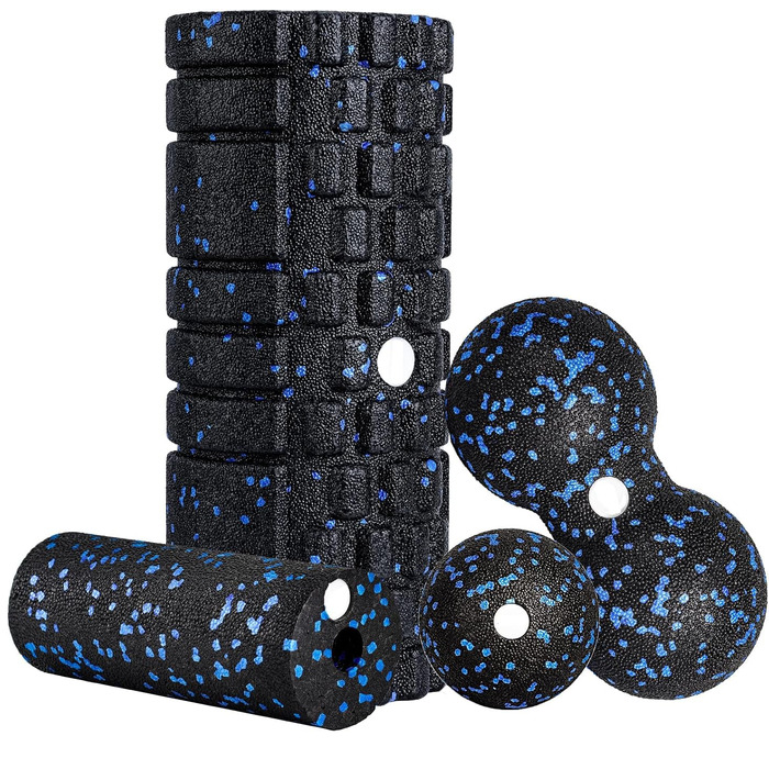 Набір масажних роликів для м'язів та фасцій (Foam Roller Set): великий ролик, міні-ролик та дуо-бол для йоги та відновлення, синій